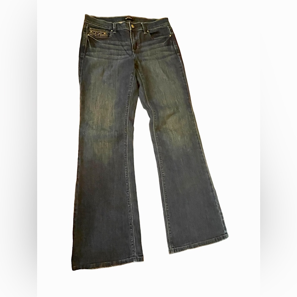 WHITE HOUSE BLACK MARKET DARK WASH SZ 8R FLARE LEG JEANS - EUC
